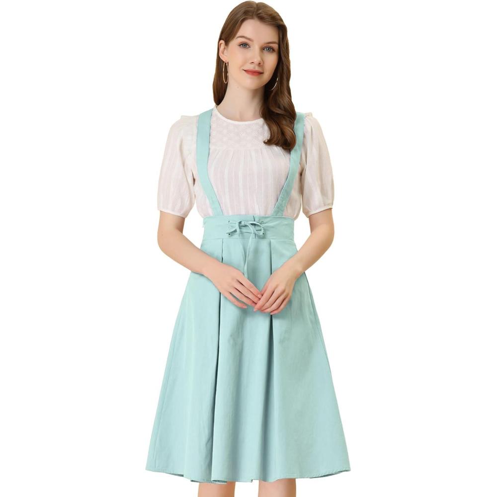 imageAllegra K Womens Cute Suspender Skirt High Waist Overall Corset Skater Skirt Short Mini DressLight Green