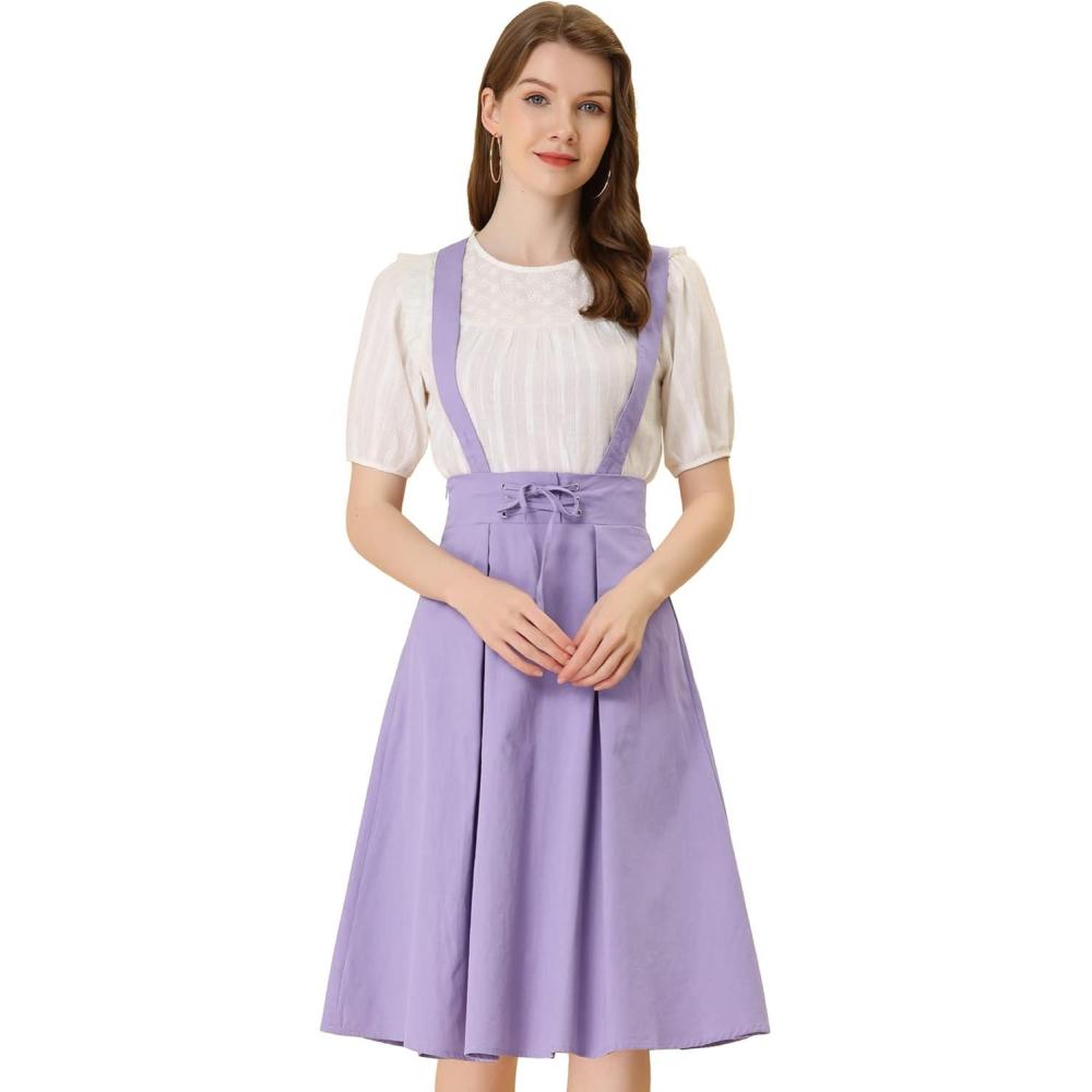 imageAllegra K Womens Cute Suspender Skirt High Waist Overall Corset Skater Skirt Short Mini DressViolet