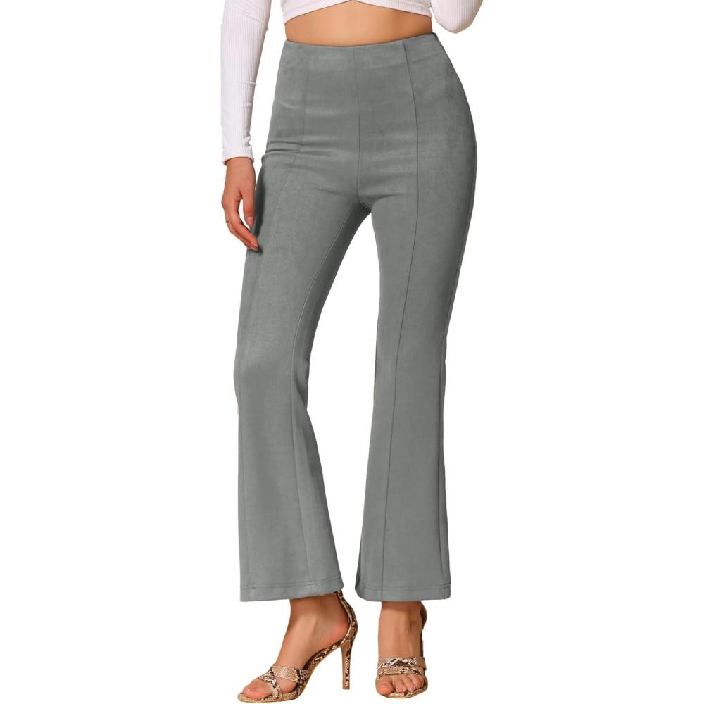 imageAllegra K Womens Faux Suede Pants Business Casual Wide Legs Bell Bottom Flared TrousersGrey