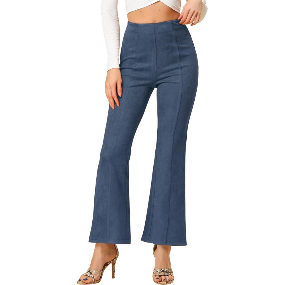 imageAllegra K Womens Faux Suede Pants Business Casual Wide Legs Bell Bottom Flared TrousersNavy Blue