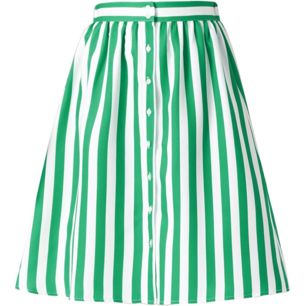 imageAllegra K Womens Striped Button Front Elastic Back Waist ALine Midi SkirtGreen