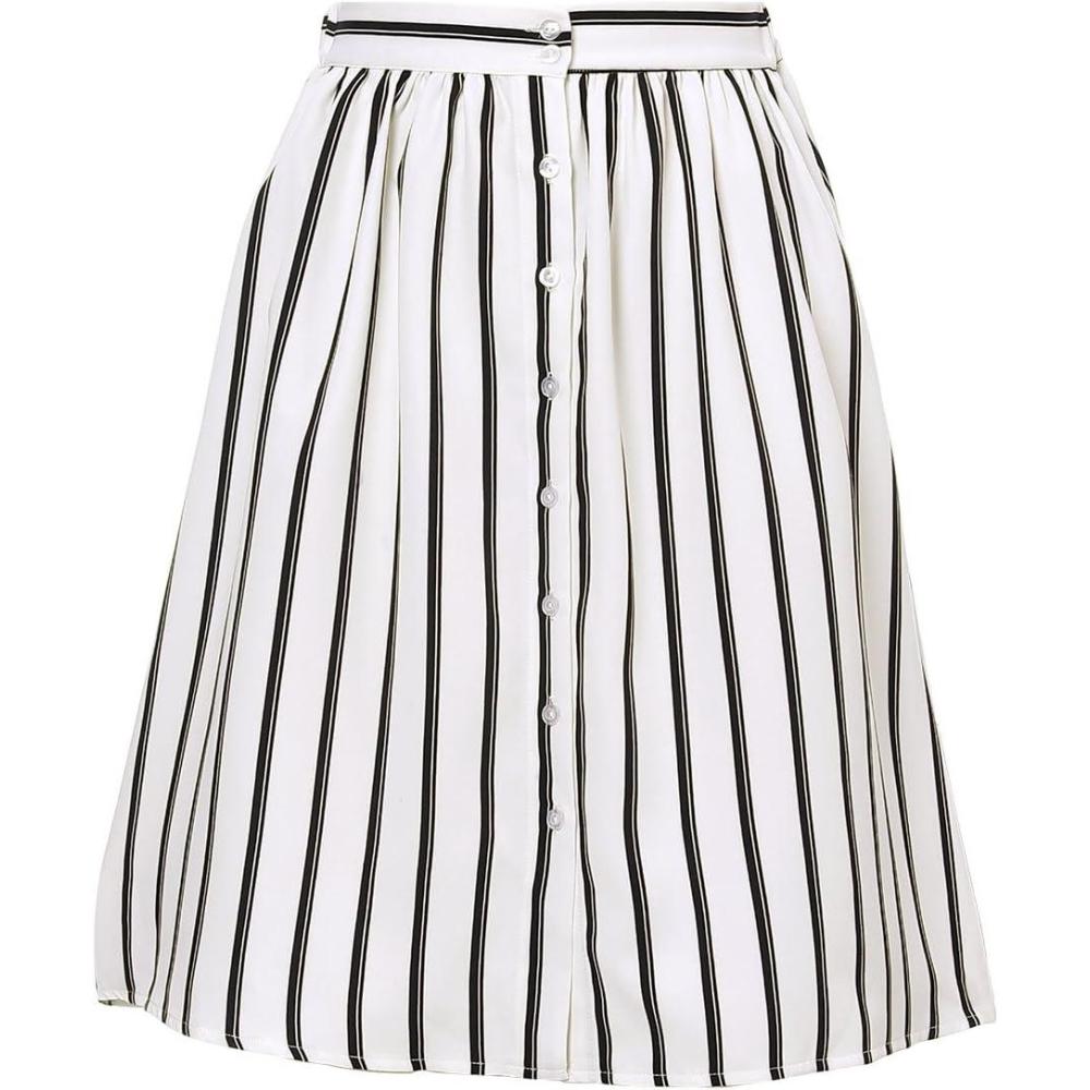 imageAllegra K Womens Striped Button Front Elastic Back Waist ALine Midi SkirtWhite