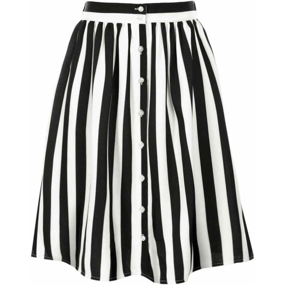 imageAllegra K Womens Striped Button Front Elastic Back Waist ALine Midi SkirtWhite Black