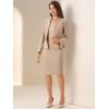 imageAllegra K 2 Piece Skirt Sets for Women Long Sleeve Blazer and Pencil Skirt Business SuitsKhaki