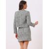 imageAllegra K 2 Piece Tweed Plaid Skirt Set for Womens Business Collarless Blazer and Mini Skirt Suit SetsBlack