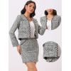 imageAllegra K 2 Piece Tweed Plaid Skirt Set for Womens Business Collarless Blazer and Mini Skirt Suit SetsBlack