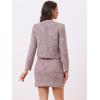 imageAllegra K 2 Piece Tweed Plaid Skirt Set for Womens Business Collarless Blazer and Mini Skirt Suit SetsPink Purple