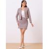 imageAllegra K 2 Piece Tweed Plaid Skirt Set for Womens Business Collarless Blazer and Mini Skirt Suit SetsPink Purple