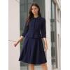 imageAllegra K Business Skirt Suit Sets for Womens 2 Piece Outfits Office 34 Sleeve Blazer Jacket Pleated SkirtsDark Blue