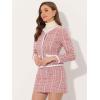 imageAllegra K Business Suit Set for Womens 2 Piece Outfits Plaid Tweed Easter Short Blazer Jacket and Skirt SetsPink
