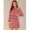 imageAllegra K Business Suit Set for Womens 2 Piece Outfits Plaid Tweed Easter Short Blazer Jacket and Skirt SetsRed