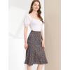imageAllegra K Floral Skirt for Womens Elastic Waist ALine Midi SkirtsNavy Blue Brown