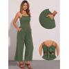 imageAllegra K Linen Jumpsuits for Womens Casual Spaghetti Strap Sleeveless Wide Legs RompersArmy Green