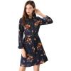imageAllegra K Womens Button Down Vintage Polka Dots Dresses Collar Tie Belted Floral Shirt DressDark Blue