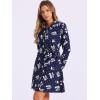 imageAllegra K Womens Button Down Vintage Polka Dots Dresses Collar Tie Belted Floral Shirt DressNavy Blue