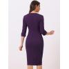 imageAllegra K Womens Elegant Boat Neck 34 Sleeves 2025 Wear to Work Midi Split Sheath DressPurple