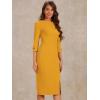 imageAllegra K Womens Elegant Boat Neck 34 Sleeves 2025 Wear to Work Midi Split Sheath DressYellow