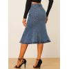 imageAllegra K Womens Ruffle Denim Skirt Midi Bodycon High Waist Fishtail Jean SkirtsBlue Gray