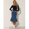 imageAllegra K Womens Ruffle Denim Skirt Midi Bodycon High Waist Fishtail Jean SkirtsDark Blue