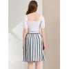 imageAllegra K Womens Striped Button Front Elastic Back Waist ALine Midi SkirtGray