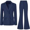 imageAllegra K 2 Piece Work Suit for Womens Business Formal DoubleBreasted Blazer and Pants SetDark Blue