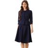 imageAllegra K Business Skirt Suit Sets for Womens 2 Piece Outfits Office 34 Sleeve Blazer Jacket Pleated SkirtsDark Blue