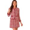 imageAllegra K Business Suit Set for Womens 2 Piece Outfits Plaid Tweed Easter Short Blazer Jacket and Skirt SetsRed