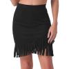 imageAllegra K Faux Suede Skirt for Womens Vintage High Waist Fringe Trim Stretch Bodycon Mini SkirtsBlack