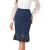 imageAllegra K Womens Lace Skirts Elegant Casual Work Office Skirt Knee Length Bodycon Fishtail Lace Pencil SkirtDark Blue