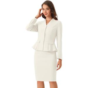 imageAllegra K 2 Piece Skirt Sets for Women Long Sleeve Blazer and Pencil Skirt Business SuitsCream White