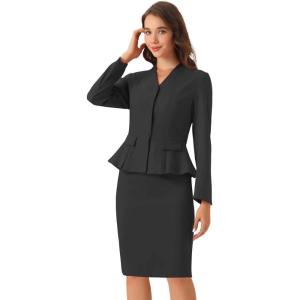 imageAllegra K 2 Piece Skirt Sets for Women Long Sleeve Blazer and Pencil Skirt Business SuitsDark Gray