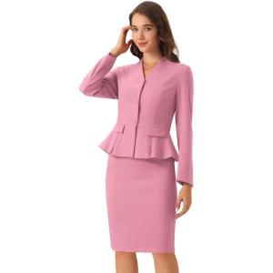 imageAllegra K 2 Piece Skirt Sets for Women Long Sleeve Blazer and Pencil Skirt Business SuitsDark Rose