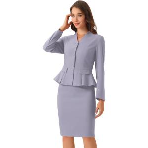 imageAllegra K 2 Piece Skirt Sets for Women Long Sleeve Blazer and Pencil Skirt Business SuitsGray Purple