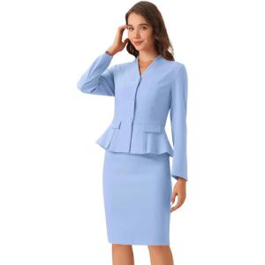 imageAllegra K 2 Piece Skirt Sets for Women Long Sleeve Blazer and Pencil Skirt Business SuitsLight Blue