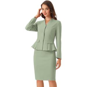 imageAllegra K 2 Piece Skirt Sets for Women Long Sleeve Blazer and Pencil Skirt Business SuitsPea Green