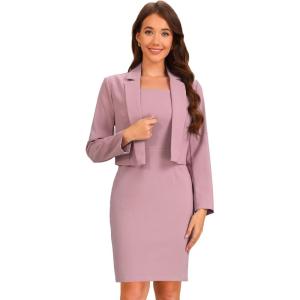 imageAllegra K Business Blazer Dress Suit Sets for Women Casual Long Sleeve Blazer and Sleeveless Dresses Work Office OutfitsGrey Pink