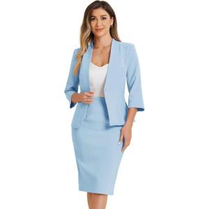 imageAllegra K Business Skirt Suit Set for Womens 2 Piece Office Work Outfit Collarless Blazer Pencil SkirtLight Blue