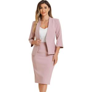 imageAllegra K Business Skirt Suit Set for Womens 2 Piece Office Work Outfit Collarless Blazer Pencil SkirtPink