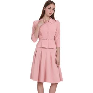 imageAllegra K Business Skirt Suit Sets for Womens 2 Piece Outfits Office 34 Sleeve Blazer Jacket Pleated SkirtsDusty Pink