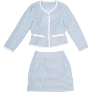 imageAllegra K Business Suit Set for Womens 2 Piece Outfits Plaid Tweed Easter Short Blazer Jacket and Skirt SetsLight Blue