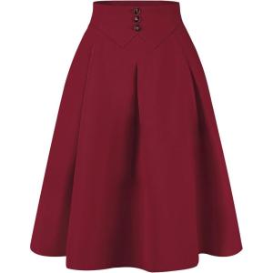 imageAllegra K Casual Office ALine Skirt for Womens Knee Length Button Decor Midi Pleated SkirtsBurgundy
