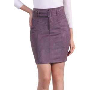 imageAllegra K Faux Suede Skirt for Womens High Waist Casual Belted Pencil SkirtsDark Purple