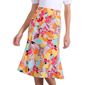 imageAllegra K Floral Skirt for Womens Elastic Waist ALine Midi SkirtsAbstract Floral