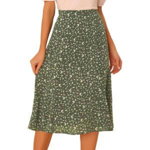 imageAllegra K Floral Skirt for Womens Elastic Waist ALine Midi SkirtsArmy Green