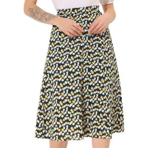 imageAllegra K Floral Skirt for Womens Elastic Waist ALine Midi SkirtsBlack Blue