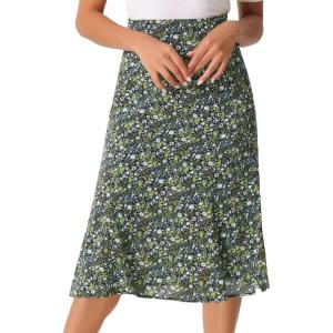 imageAllegra K Floral Skirt for Womens Elastic Waist ALine Midi SkirtsBlack Green