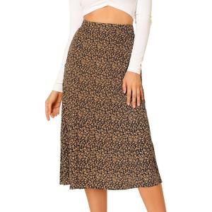 imageAllegra K Floral Skirt for Womens Elastic Waist ALine Midi SkirtsBlack Yellow