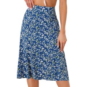 imageAllegra K Floral Skirt for Womens Elastic Waist ALine Midi SkirtsBlue