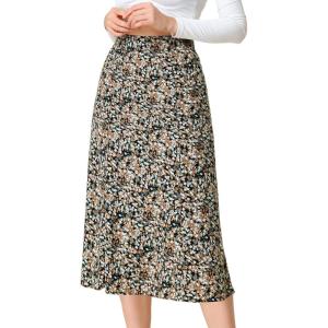 imageAllegra K Floral Skirt for Womens Elastic Waist ALine Midi SkirtsBlue Brown