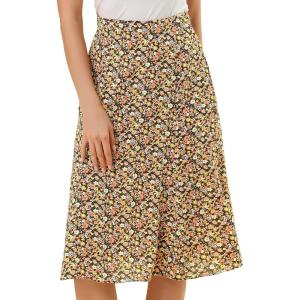 imageAllegra K Floral Skirt for Womens Elastic Waist ALine Midi SkirtsBrown Orange